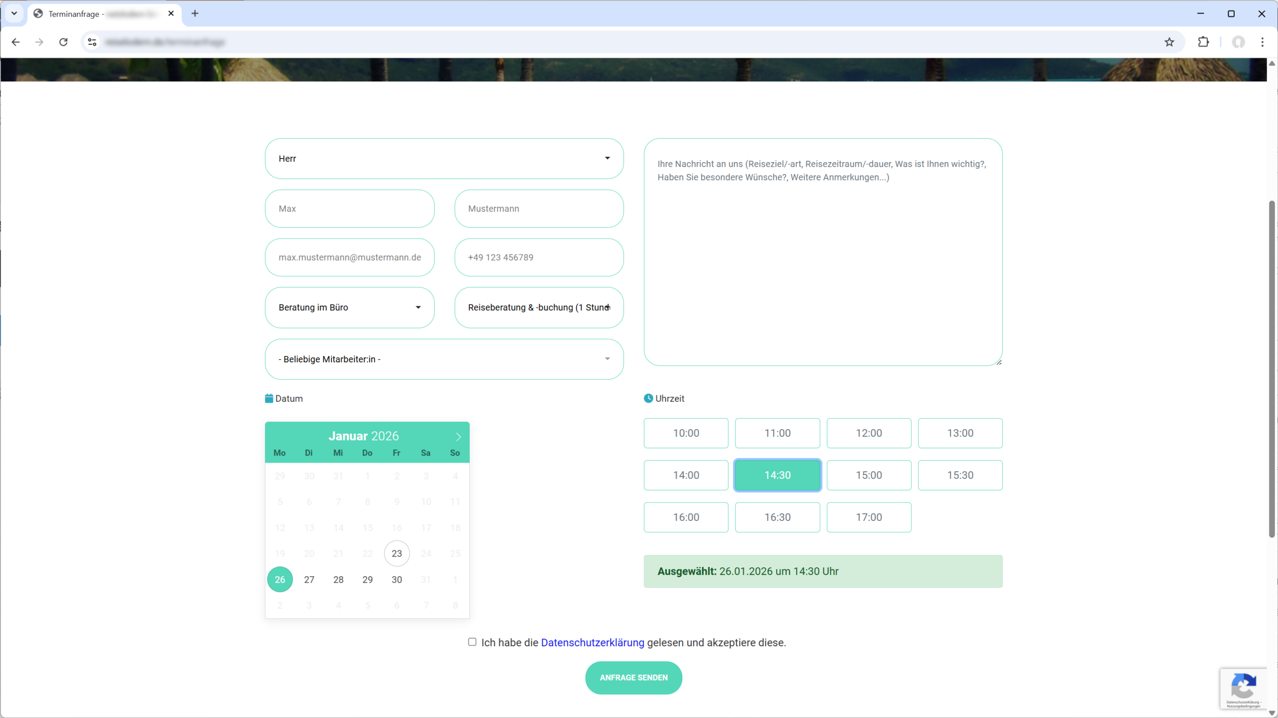dymaDoo Meet: Online-Terminvereinbarung mit Buchungsformular im Kundendesign