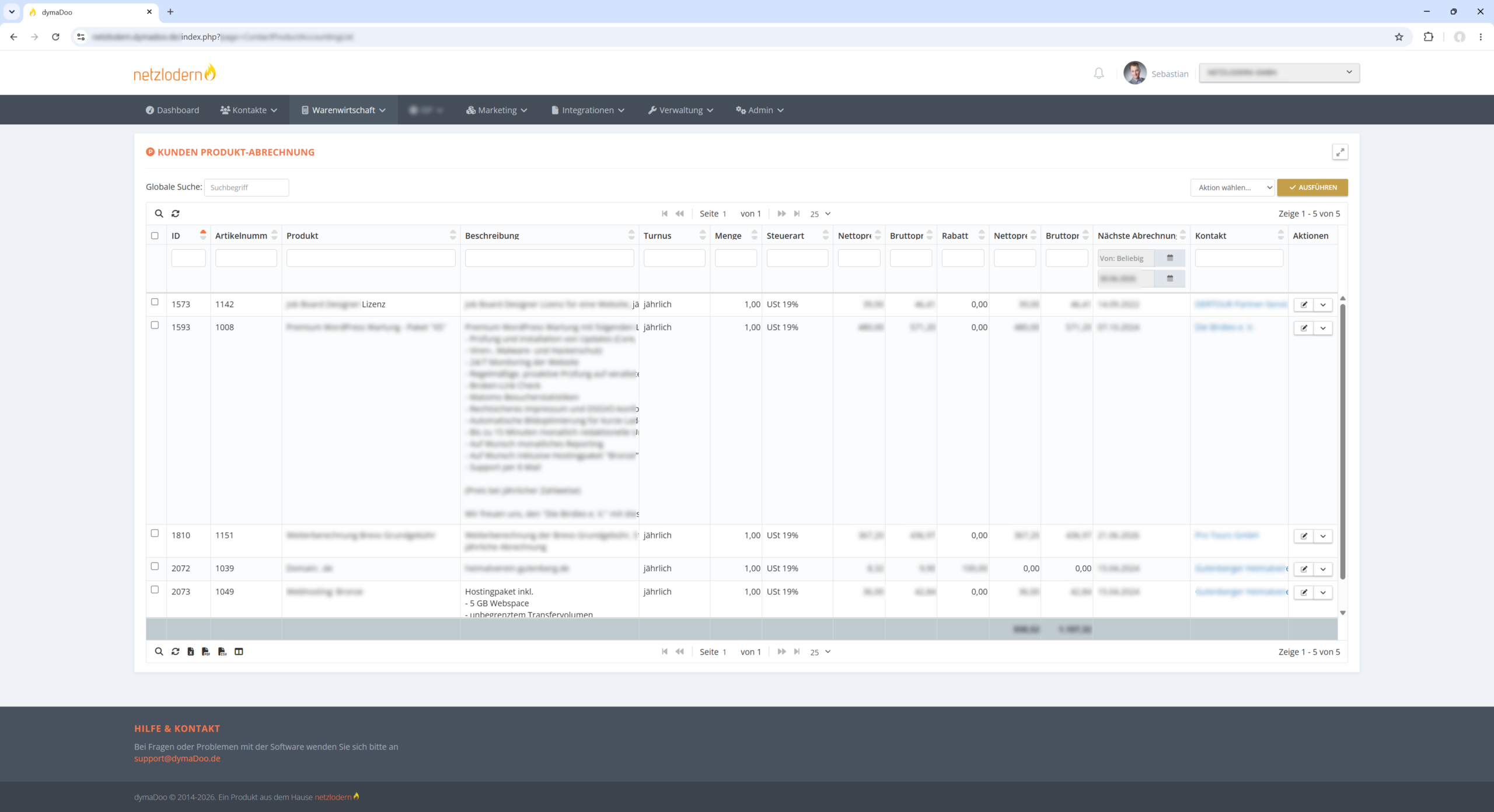Vertragsverwaltung in dymaDoo CRM & Contract – Fällige Rechnungsstellungen