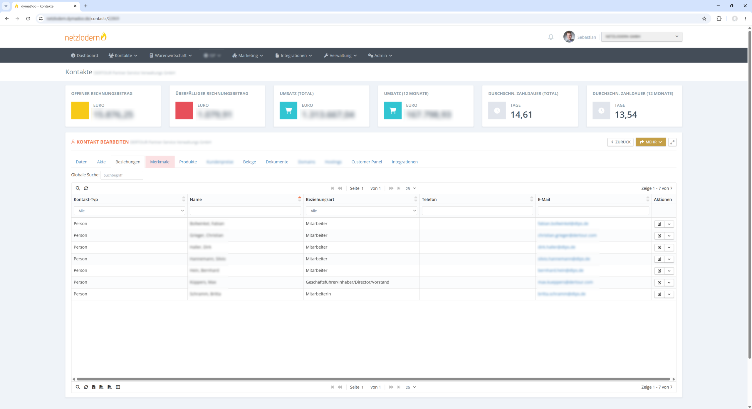 Vertragsverwaltung in dymaDoo CRM & Contract – Mitarbeiterübersicht am Kunden