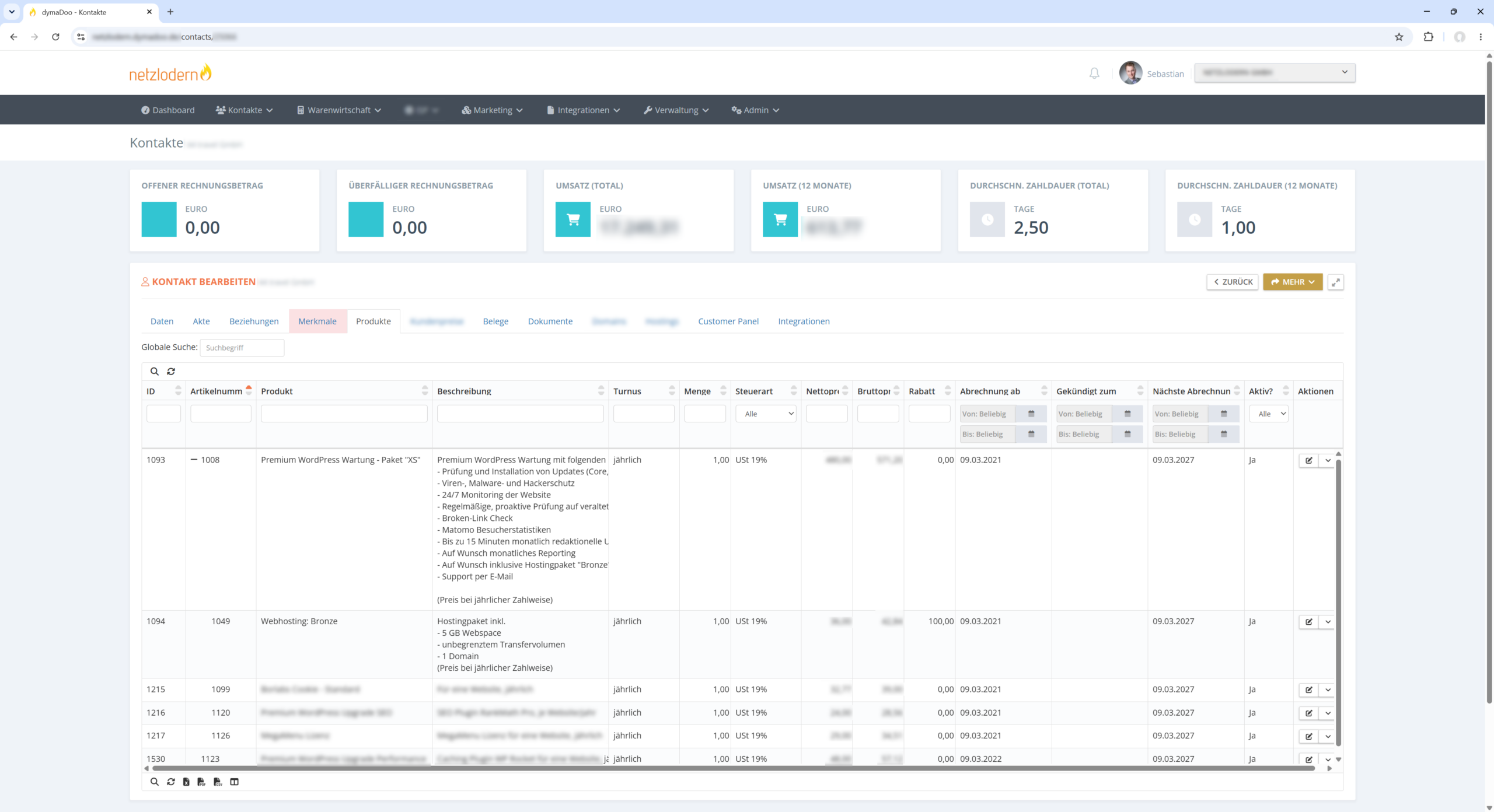 Vertragsverwaltung in dymaDoo CRM & Contract – Produktübersicht am Kunden